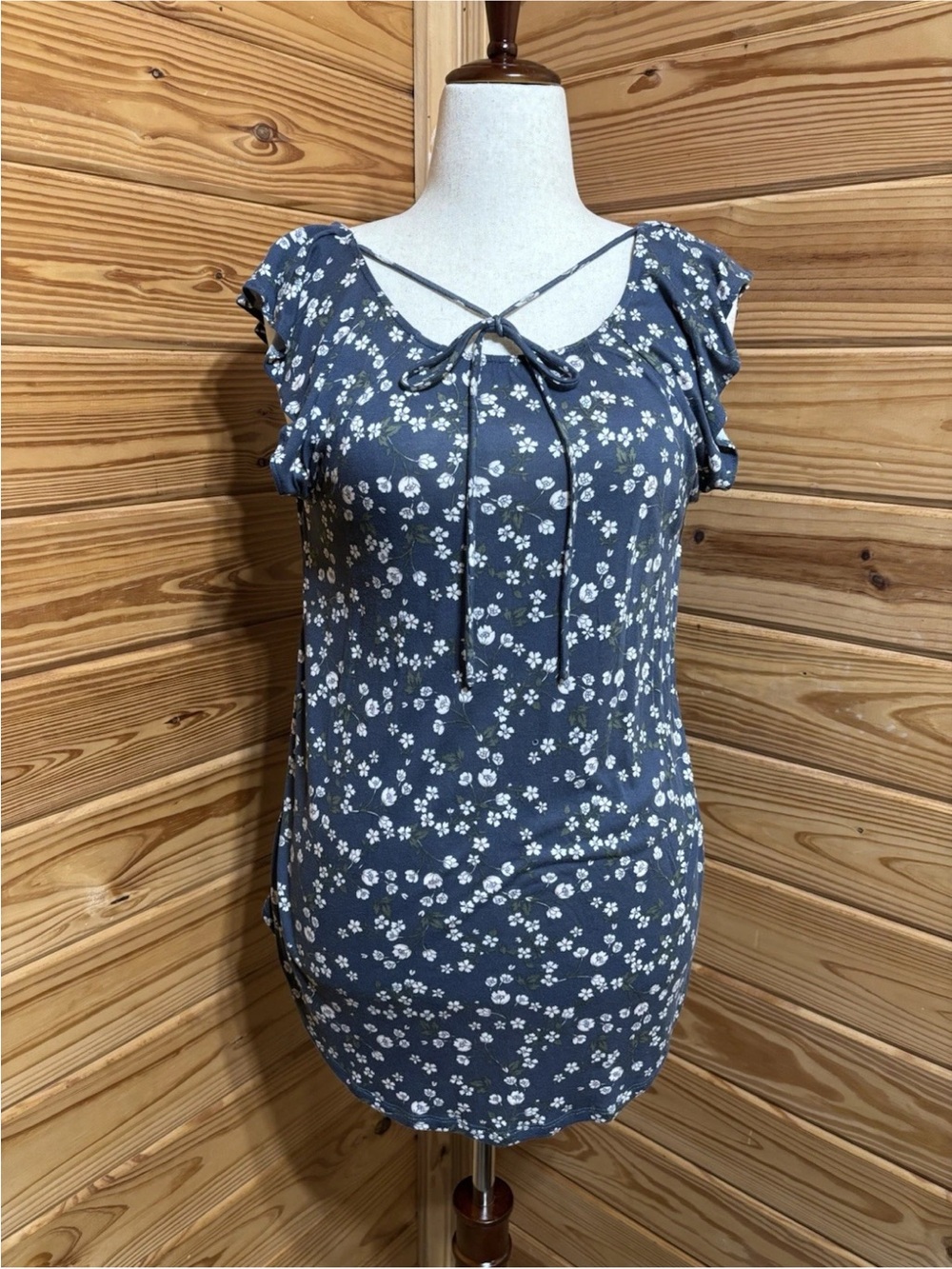 LOFT Floral Tie-Front Flutter Sleeve Blouse